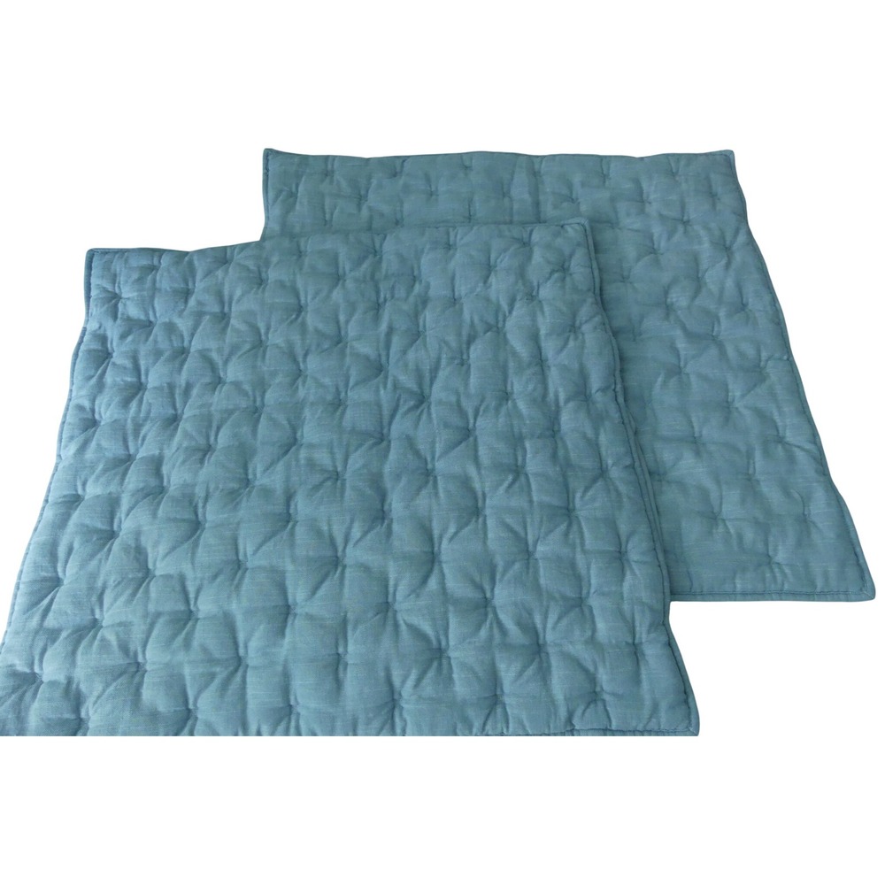 Pottery Barn Cotton Cross Stitch Euro Sham Set of 2 Blue Chambray 26x26
